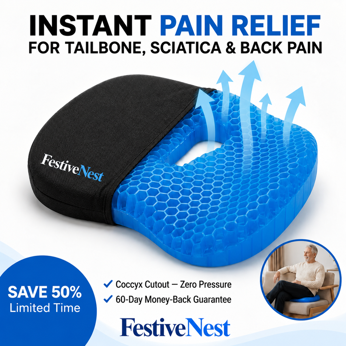 FestiveNest™ Ergonomic Gel Seat Cushion