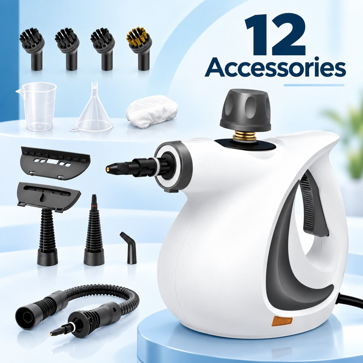 Handheld steam cleaner with 12-piece accessory set