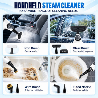 Handheld steam cleaner attachments for cars, windows, toilets and bathtubs